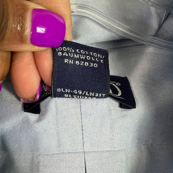 🟣🟣🟣 LAND'S END Men's Blue Collared Regular Fit Button Down Shirt Size 17-34 - Picture 4 of 7